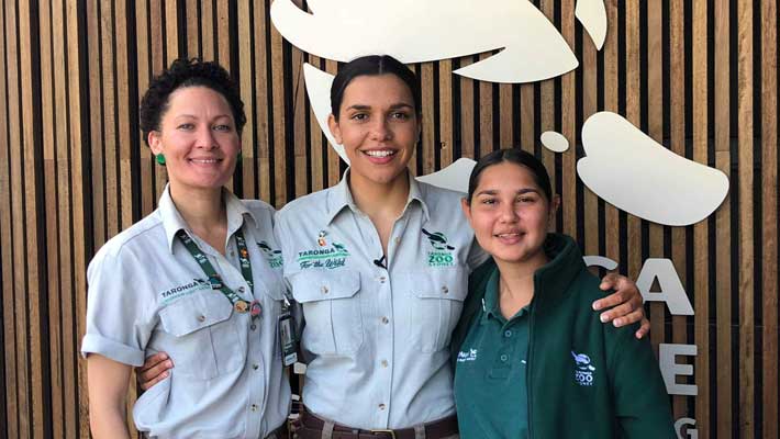 Burbangana Program Coordinator Suze Boyd, with Keeper Lille Madden and Burbangana participant Lydia.