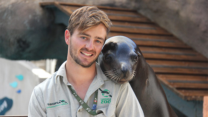 Marine Mammal Keeper with Pepper the Californian Sea-lion