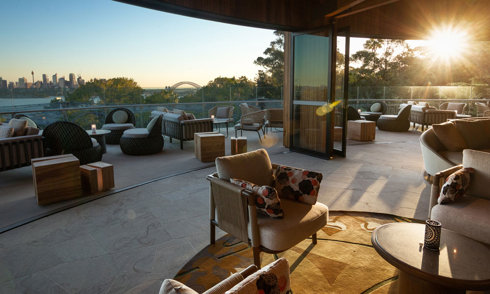 Interior and Sydney Harbour Views from the N'Gurra Lounge at the Wildlife Retreat at Taronga.