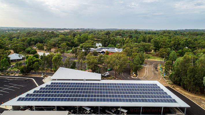 Solar installations at the Bike and Cart Hire building at Taronga Western Plains Zoo Dubbo.
