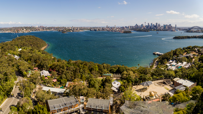 Panoramic photo of the view from the Wildlife Retreat at Taronga
